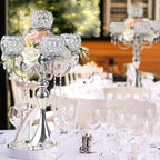 Set of 4 Candlesticks 5 Arm Crystal Strap Pendant Silver Table Decor Candelabra, 22.5 inches Elegant Dining Room Centerpieces for Holiday Parties Weddings (4, Silver) - Image 4