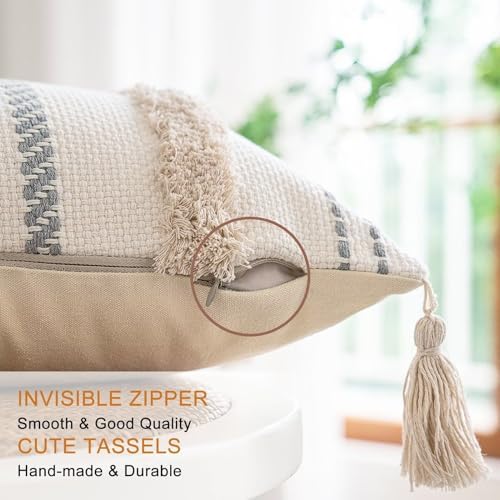 BUIOVBEY Boho Throw Pillow Covers Woven Tufted Pillow Cases with Tassels - Image 3