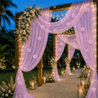 6 Pcs 29x120'' Pearl Tulle Table Runner 10ft Wedding Tablecloth, Purple - Image 6