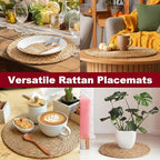 15 Inch Round Woven Placemats Set of 10, Rattan Wicker Placemats Boho Farmhouse Rustic Woven Place Mats for Dining Table Wedding Baby Shower, Fall, Halloween, Thanksgiving, Chrismats - Image 5
