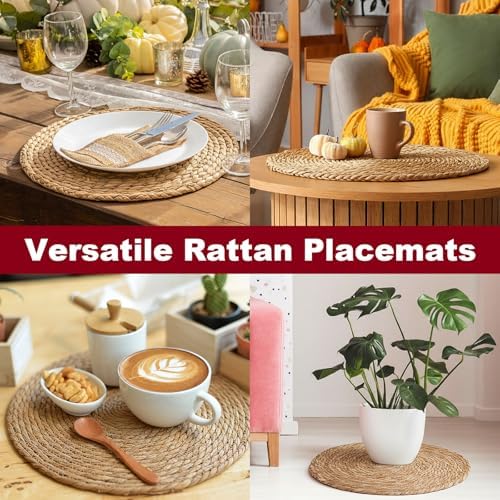 15 Inch Round Woven Placemats Set of 10, Rattan Wicker Placemats Boho Farmhouse Rustic Woven Place Mats for Dining Table Wedding Baby Shower, Fall, Halloween, Thanksgiving, Chrismats - Image 5