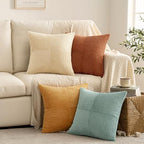 MIULEE Fall Boho Farmhouse Decorative Throw Pillow Covers 18x18 Inch 4 Packs Soft Vintage Pillow Cases Modern Corduroy Patchwork Cushion Covers for Couch Sofa Bed Home Decor, Teal-Rust - Image 4