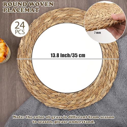 Kochorie Set of 24 Round Woven Placemats 13.8 Inches Bulrush Placemats Natural Hand-Woven Boho Rattan Placemats Wicker Table Mats Farmhouse Weave Place Mats for Home Dining Table - Image 2