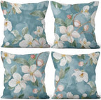 White Floral Throw Pillow Cases 22"x22" Set of 4, Blooming Flowers Couch Pillow Covers Spring Decorative Cushion Covers for Sofa Chair Bed Living Room Garden Farmhouse Car Indoor Outdoor by VieSavaran