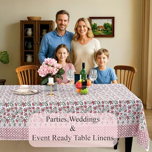 CPC Tablecloth 100% Cotton 70x118 Inch Indian Block Print Rectangle Table Cover, Table Cloth for Weddings, Spring/Summer, Barbeque - Red Garnet - Image 3