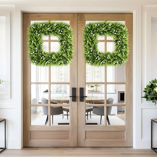 20 Inch Large Boxwood Wreath with White Berries, Spring Summer Artificial Green Wreaths for Front Door Farmhous Wedding Window Hanging Wall All Year Round Indoor & Outdoor - Image 4