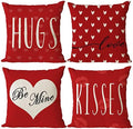 Happy Valentines Day Pillow Covers 26x26 Set of 4 Wedding Anniversary Throw Pillow Covers Red Love Heart Kisses Hugs Be Mine Cushion Covers Pillow Cases for Outdoor Couch Sofa Decoration(26 Inch) by YeeJu