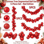 Silipull 5 Pcs 2.3 ft Large Christmas Ball Garland Ornaments, Red - Image 2