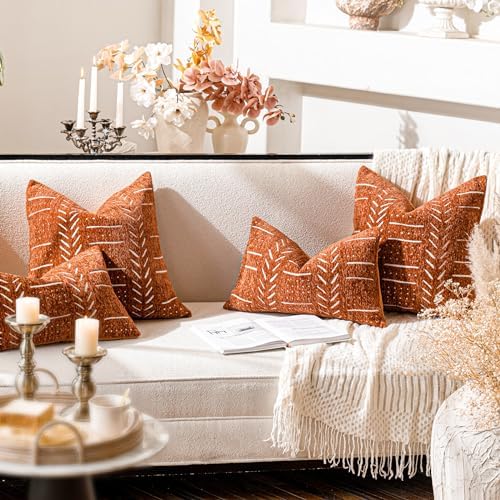 BlissBlush Decorative Lumbar Throw Pillow Covers 12X20 Set of 2, Brick Red Rust Boho Farmhouse Cushion Cover, Soft Accent Pillowcase for Couch Sofa Bed Living Room Home Décor - Image 4