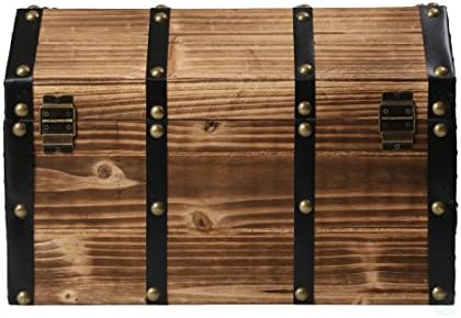 Vintiquewise Wooden Treasure Chest Trunk Vintage-Style Storage Box with Leather Straps Brass Rivets Lion Head Ornaments & Latch Closure Decorative Accent and Functional Organizer for Home Décor, Small - Image 6
