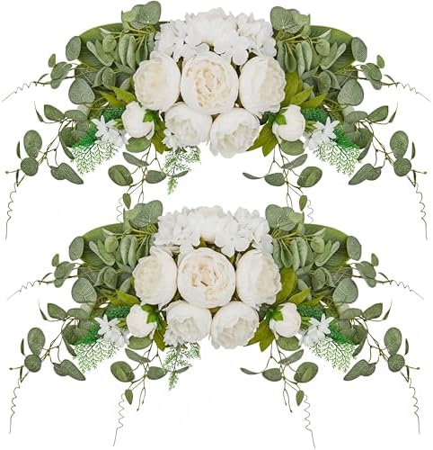 Suncalla 2 Pcs Artificial Peony Eucalyptus Floral Swag for Arch,White by Unknown