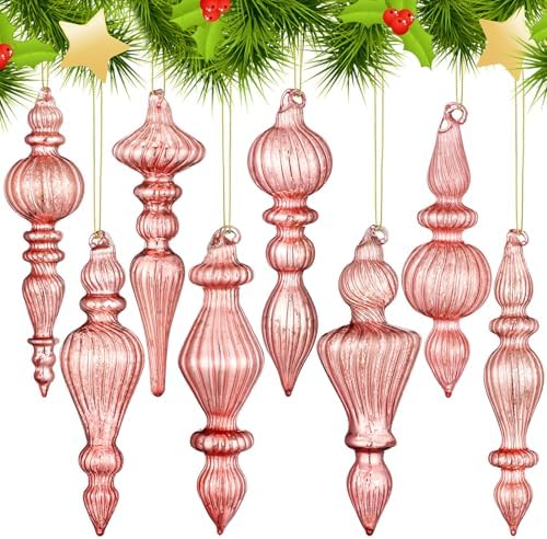 Mifoci 8 Pcs 6 Inch Mercury Glass Finial Christmas Ornaments,Pink by Mifoci