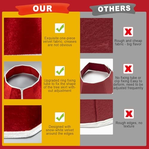 Christmas Tree Collar, 26.3" Red Velvet Foldable Tree Ring Skirt for Pencil Tree, Rustic Farmhouse Tree Stand Base Cover for Artificial Trees, Xmas Holiday Home Décor - Image 3