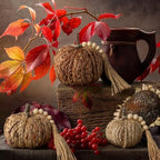 Wesiti 3 Pcs Rattan Pumpkin Decor with Tassel Beads Neutral Fall Decor - Image 3