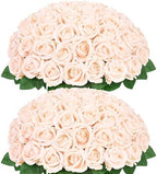 50Pcs Champagne Roses Artificial Flowers Real Touch Velvet Roses Bouquet by BLEUMCADE