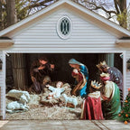 Christmas Garage Door Banner 7x8 ft, Merry Christmas Holiday Banner Garage Door Cover Nativity Large Murals Decoration Indoor Outdoor Christmas Holiday Decoration, Nacimiento de Jesus para Navidad,H by Unknown