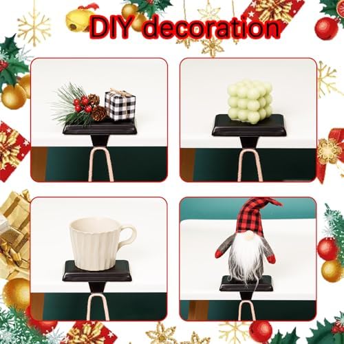 6 Pack Christmas Stocking Holders Ornament Hooks Mantel Weighted Stocking Hangers Metal Hanging Hooks Heavy Duty Stocking Holders Bases for Mantel Fireplace Party Decoration (Black, 6) - Image 6