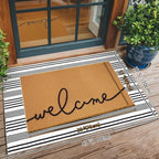 2 Pcs Summer Door Mat, Coco Coir Welcome Doormat with Black and White Striped Mats, Extra Thick & Non-Slip Backing for Farmhouse Front Porch Entryway, Seasonal Layered Porch Décor Floor Mat (Welcome) - Image 2