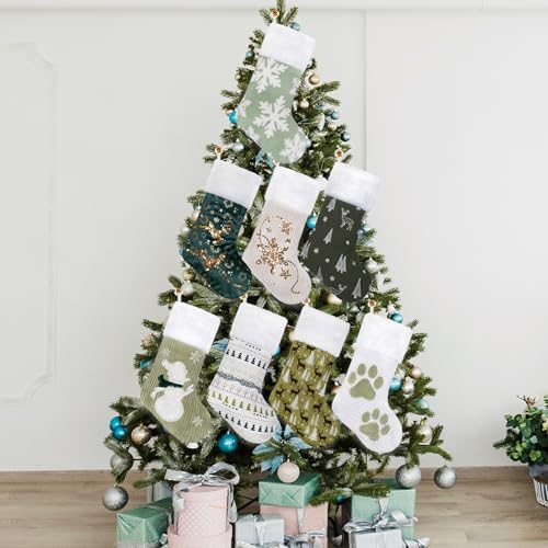 GEXWORLDWIDE GEX New Personalized Christmas Stockings 6 Pack Embroidery Custom Name for Family 20" Large Farmhouse Stockings Green Plush Felt Sequins Fireplace Decorations Hanging Ornament (6 Pack) - Image 6