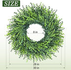 HUZIYAHAN 28In Large Boxwoods Door Wreaths for Front Door Spring Summer Outside All Season Green Year Round Artificial Greenery Wreath for Wall Window Rustic Farmhouse Home Outdoor Indoor Decorations - Image 4