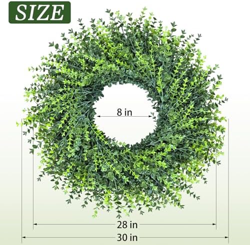 HUZIYAHAN 28In Large Boxwoods Door Wreaths for Front Door Spring Summer Outside All Season Green Year Round Artificial Greenery Wreath for Wall Window Rustic Farmhouse Home Outdoor Indoor Decorations - Image 4