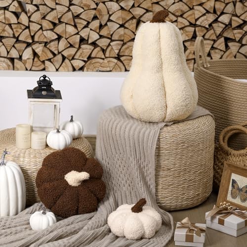 Beeveer 3 Pcs Fall Thanksgiving Pumpkin Pillows,Dark Brown & Cream - Image 4