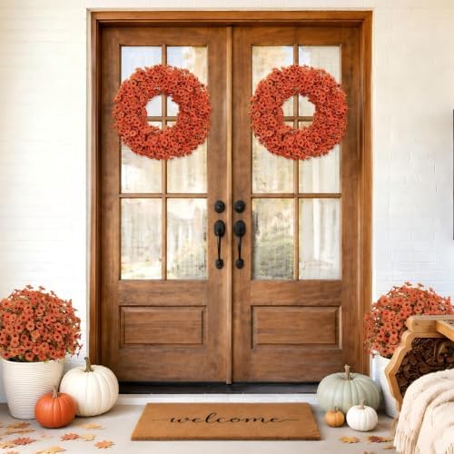 24 Inch Fall Wreaths for Front Door, Autumn Floral Outdoor Wreath - Image 4