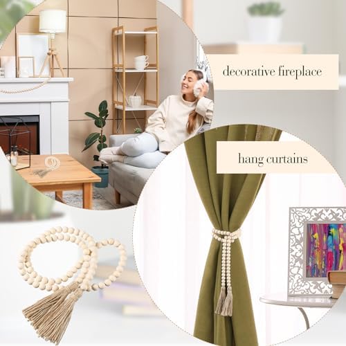 Geetery 10 Pcs 58'' Bead Garland with Tassels, Rustic Country Decor, Boho Wall Hanging for Farmhouse Style, Versatile Prayer Beads for Home, Table, or Wall Decoration (Wood) - Image 7