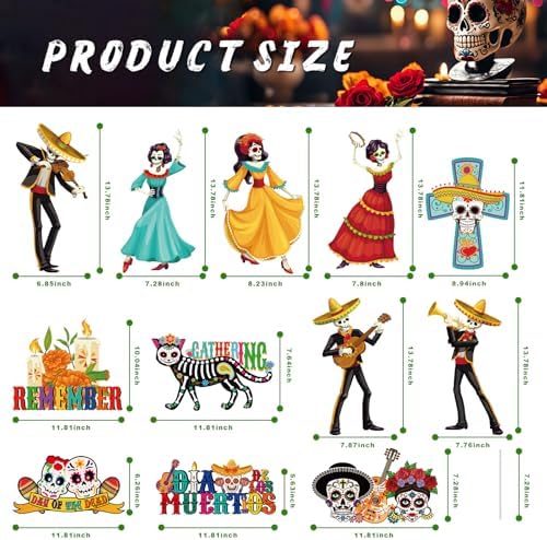 12 Pcs Day of the Dead Yard Signs, Dia De Los Muertos Sugar Skull Decor - Image 2