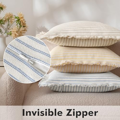 MIULEE Light Blue Striped Decorative Throw Pillow Covers, 20x20 - Image 3