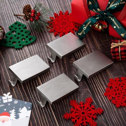 6 Pcs Christmas Stocking Holders Hanging Hooks Heavy Duty Mantel Stocking Holder Bases Weighted Metal Stocking Hangers for Shelf Fireplace Stair Xmas Party Decor (6, Silver) - Image 7