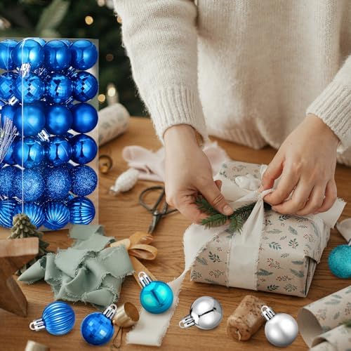 Shappy 216 Pcs Mini Christmas Ball Ornament 1.18 Inch,Silver, Blue - Image 4