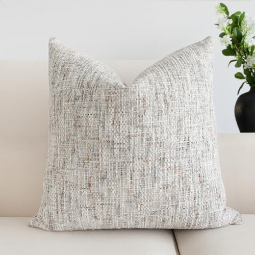Textured Neutral Throw Pillow Covers 24x24 Inch Set of 2 Soft Woven Chenille Accent Boho Farmhouse Square Decorative Cushion Cases for Modern Home Decor Bed Couch Sofa Living Room - Image 4
