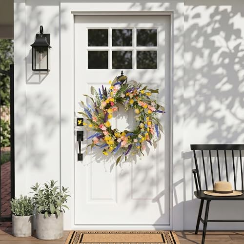 22" Colorful Wildflower Spring Summer Wreath for Front Door Outdoor Décor - Image 3