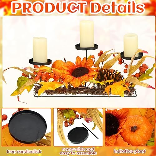Yaomiao Thanksgiving Fall Table Centerpiece Candle Holders Metal Rustic - Image 3