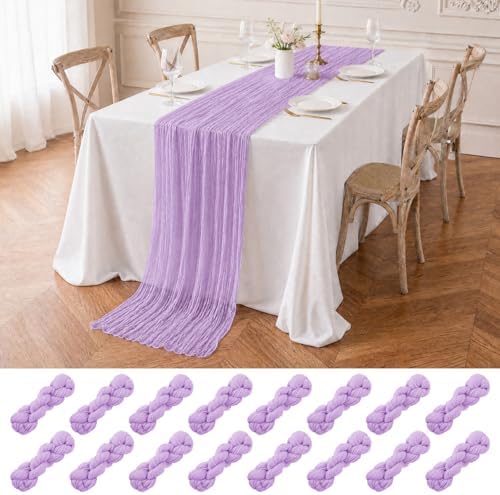 16 Pack Lavender Cheesecloth Table Runners, 20x120 Inch by FXKS