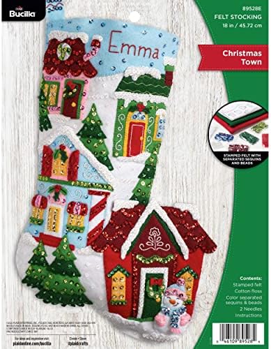 Bucilla Felt Applique 18" Stocking Making Kit, Christmas Town, Perfect for DIY Arts and Crafts, 89528E by Bucilla