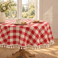 Red Checkered Round Tablecloth, Cotton Linen Texture, 60 Inch by Pavorin
