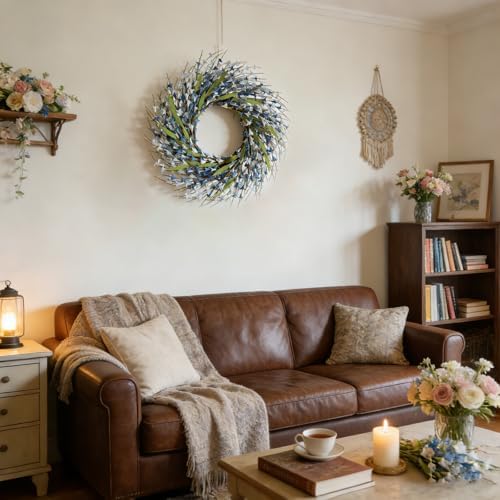 Spring Wreath Door Decoration with Blue Leaves and Forsythia - Image 6