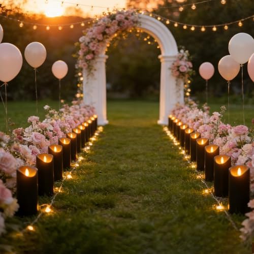 kakoya Flickering Flameless Candles, Battery Operated Plastic LED Pillar Candles with Remote Control and Timer, Set of 24 (Black) - Image 3