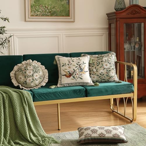 ISAENNE Vintage Linen Throw Pillow Cover,Set of 2,Diameter 16"-Brune C - Image 4