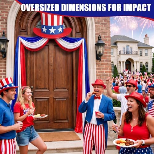 Batiyeer 4th of July Decorations Outdoor, 32.8ft Patriotic Front Door Decoration, Red White Blue Porch Decor, Satin American Flag Bunting Banner for 250th Anniversary Independence Day Memorial Day - Image 5