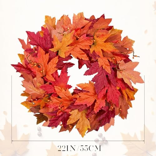 JORNOY 22-Inch Fall Wreaths for Front Door - Image 4
