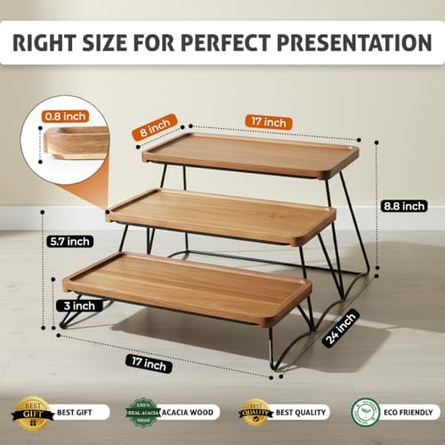 Oaklyn Rust Proof 3 Tier Wooden Cupcake Stand of Acacia Wood | Eco Friendly Tiered Tray Stand with Wooden Serving Trays & Platters for Party, Decor & Birthdays | 3 Tier Serving Tray Dessert Stands - Image 3