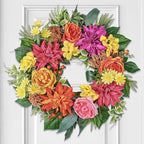 24 Inch Spring Summer Wreath for Front Door with Roses Dahlias Silk Flowers with Berry Greenery for All Seasons Indoor Outdoor Porch Wedding Wall Farmhouse Living Room Home Decor by MDSTBN