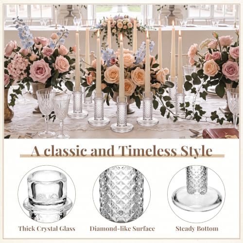 Mumufy 12 Pcs Glass Crystal Taper Candle Holders, 4 Inch Clear Glass Candlestick Holder Fit 0.8 Inch Candles, Crystal Decorative Candle Stand Centerpiece for Wedding, Dining Room, Party(Diamonds) - Image 3