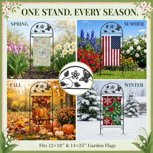 AceList Garden Flag Holder Stand, Wrought Iron 8-Prong, for 12x18 - Image 2