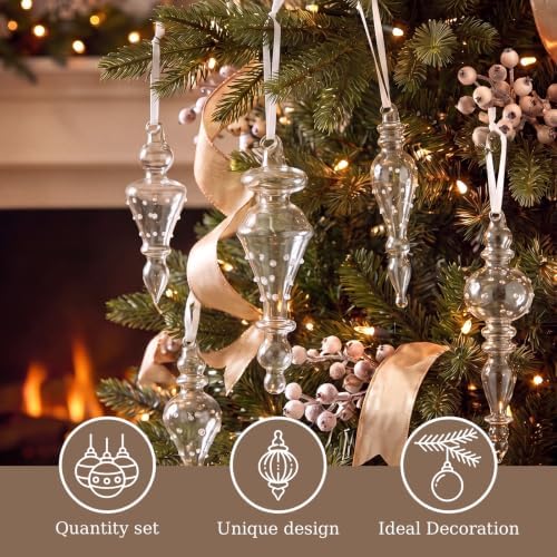 Sotiff 6 Pcs Clear Mercury Glass Christmas Ornaments, Vintage Finial Decor - Image 3