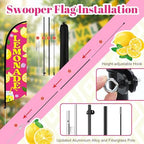 HunnmingRe 2 Set 11ft Pink Lemonade Feather Flag Kit, Large Advertising Swooper Flag Banner with Aluminum & Fiberglass Poles and Ground Stakes, High-visibility Outdoor Sign for Business, Store - Image 3