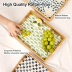 Rectangle Rattan Tray with Mother of Pearl Inlay, Rattan Serving Tray with Handle for Coffee, Bread, Fruits, Snacks, Decorative Wicker Tray for Table Decor (Rectangle Green Fish, 13"×9") - Image 4
